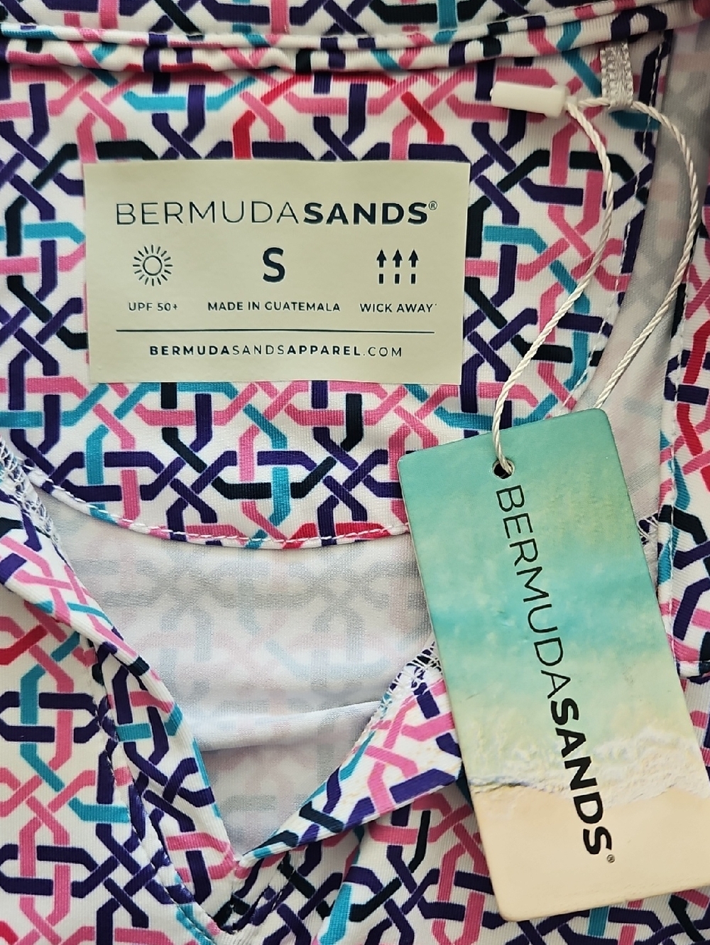 Bermuda Sands Short Sleeve UPF 50+ Cheryl Golf Top: Violet Print: Size- Small - Picture 8 of 15